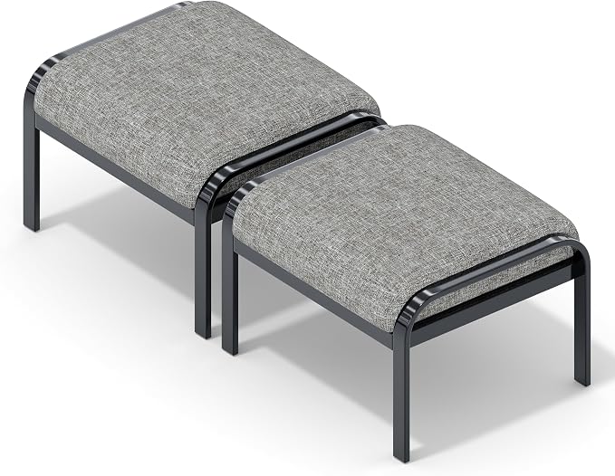 HOMREST Metal Outdoor Ottoman, 3-Piece Aluminum Footstool w/Removable Cushion - Image 3