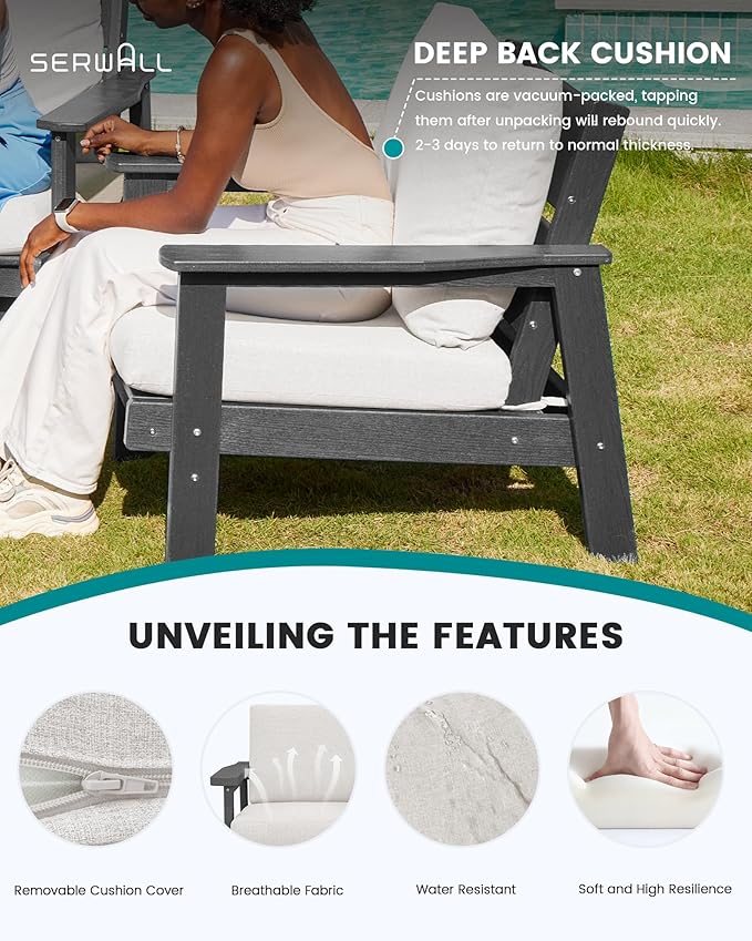 SERWALL HDPE Outdoor Furniture Set, 7 Piece All Weather Wood-Like Outdoor Sofa - Image 3