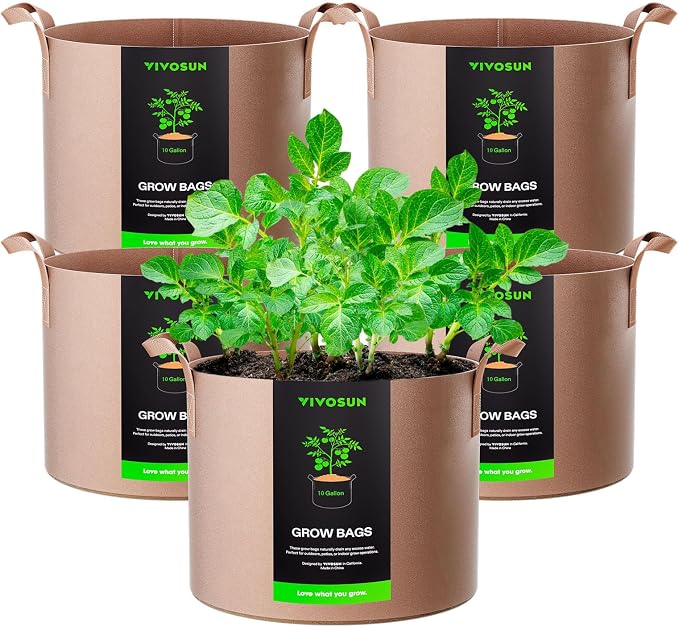 VIVOSUN 5-Pack 10 Gallons Grow Bags Heavy Duty Thickened Nonwoven Fabric Pots by VIVOSUN