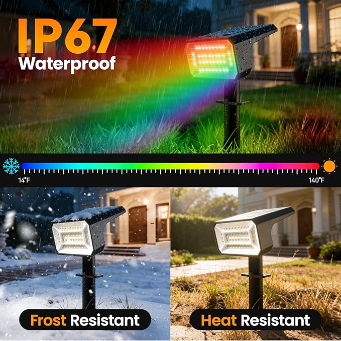 Fabrito Color Changing Solar Spot Lights Outdoor 4 Pack, Auto On/Off RGB - Image 4