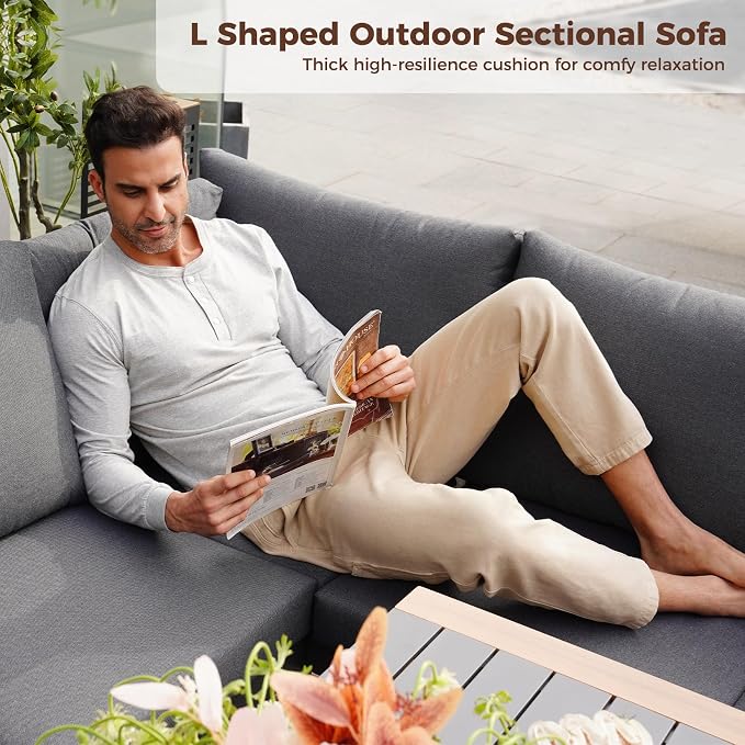 Grand patio Aluminum Patio Furniture Set, L Shaped Outdoor Sectional Sofa - Image 4
