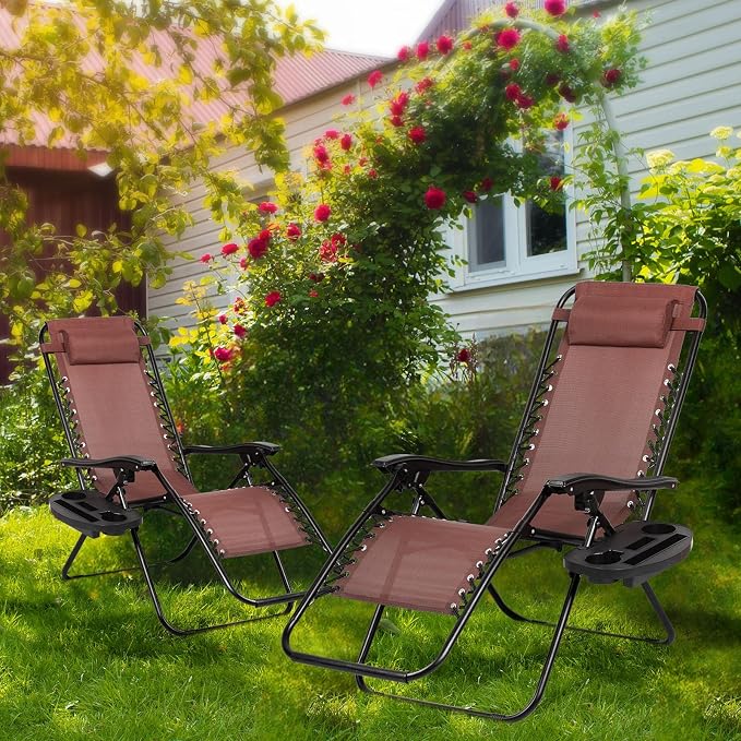 Nazhura Set of 2 Relaxing Recliners Patio Chairs Adjustable Steel Mesh Zero - Image 2