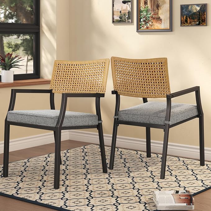 Grand Patio Outdoor Dining Chair Set of 2, 2-Piece Stackable Wicker Chairs - Image 8