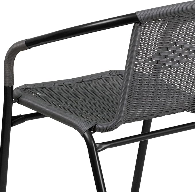 Flash Furniture Lila 2 Pack Gray Rattan Indoor-Outdoor Restaurant Stack Chair - Image 12