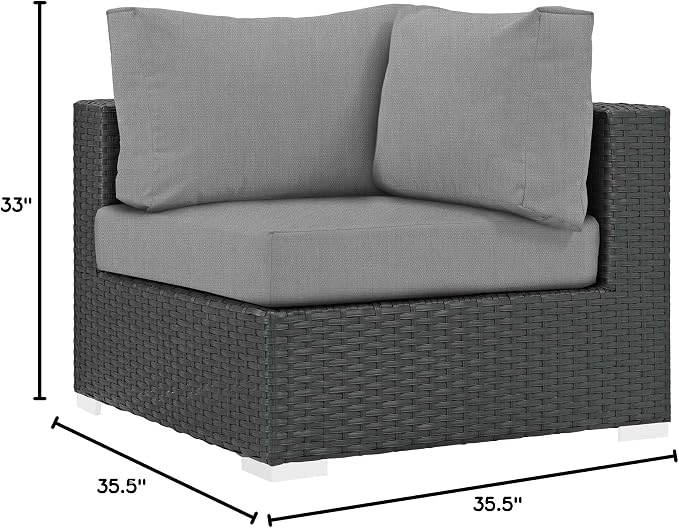 Modway Sojourn Wicker Rattan Outdoor Patio Sunbrella Fabric Corner in Canvas - Image 2