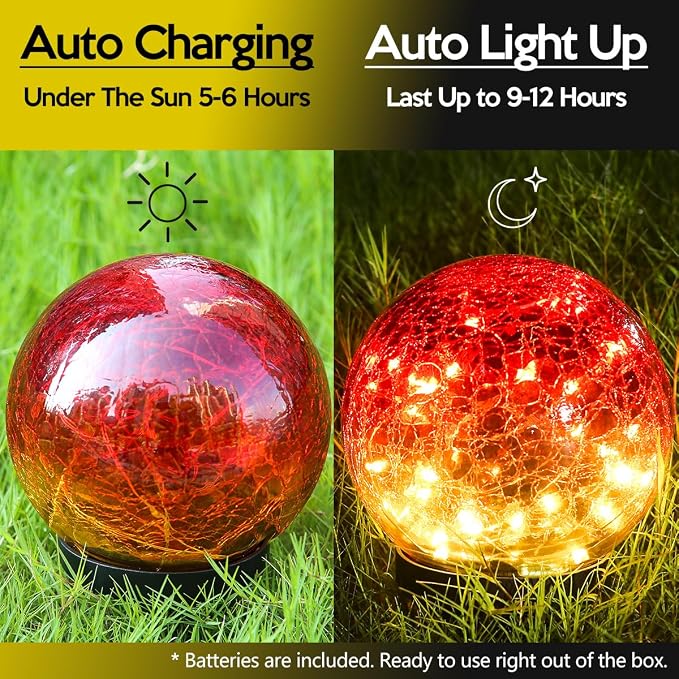Outdoor Waterproof Solar Gradient Red Globe Lights, Led Solar Round Gazing - Image 2
