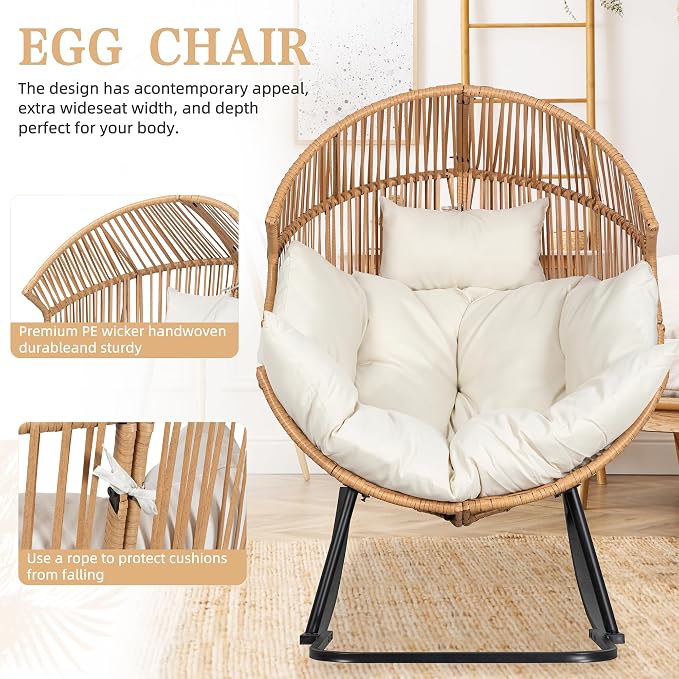 Vongrasig Wicker Rocking Egg Chair PE Rattan - Image 4
