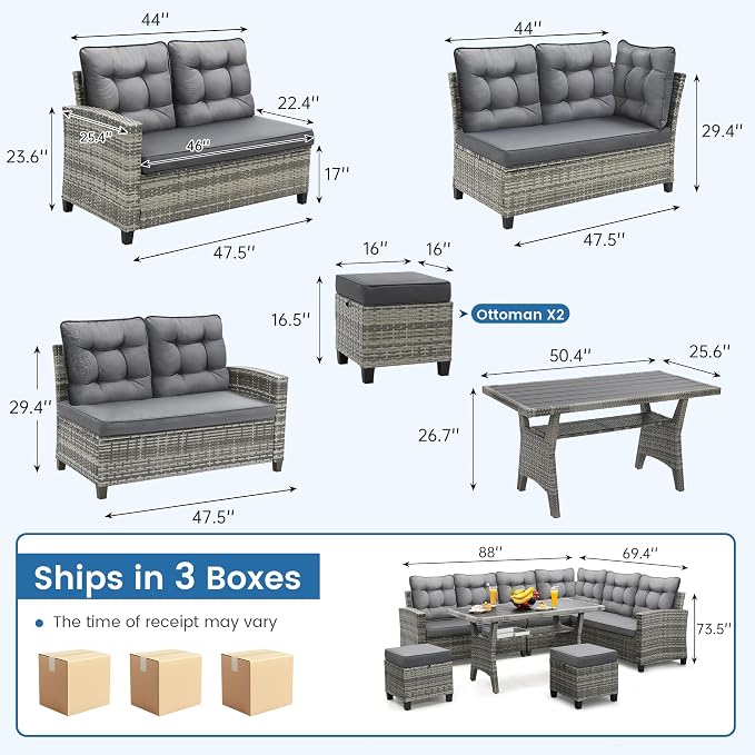 6-Piece Patio Furniture Set, Outdoor Sectional Sofa - Image 4