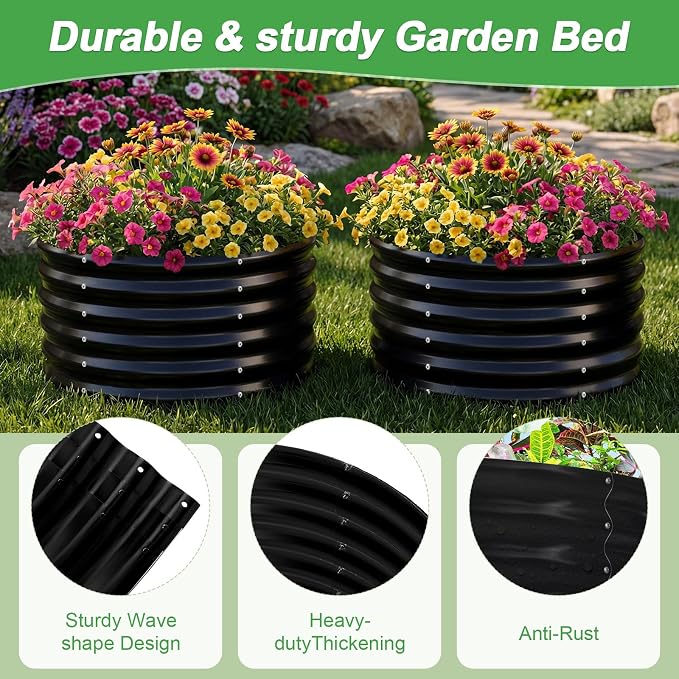 AHEONLAR 2 Pack 2x2x1.5ft Round Galvanized Raised Garden Bed Outdoor Metal - Image 6