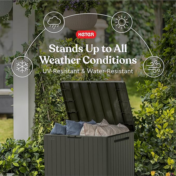 Keter City 30 Gallon Resin Outdoor Storage Box & Patio Side Table - Image 3
