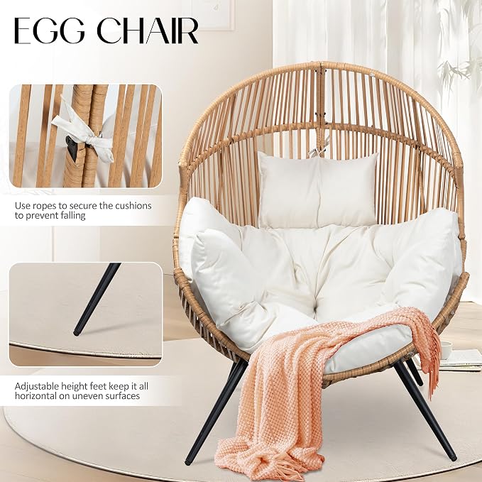 JAMFLY Egg Chair Wicker Outdoor Chairs, Oversized Patio Chair Oversized Lounger - Image 5