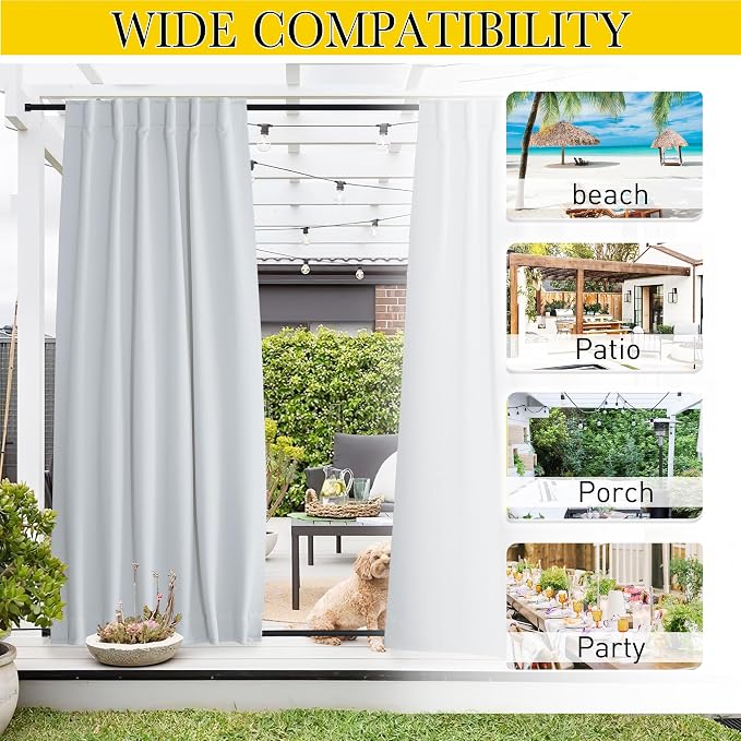 NICETOWN 2 Panels Outdoor Curtains Waterproof Pocket & Back Tab on Top & Bottom - Image 7