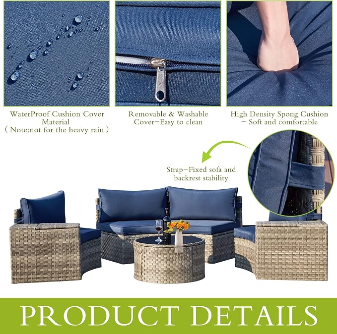 ECOTOUGE 9 Piece Outdoor Patio Half Moon Furniture, Patio Sectional - Image 6