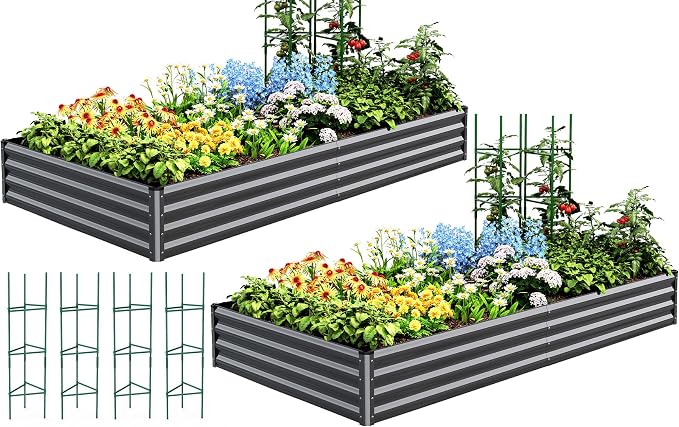 Quictent Galvanized Raised Garden Bed 8x4x1 Ft Metal Planter Box by QUICTENT