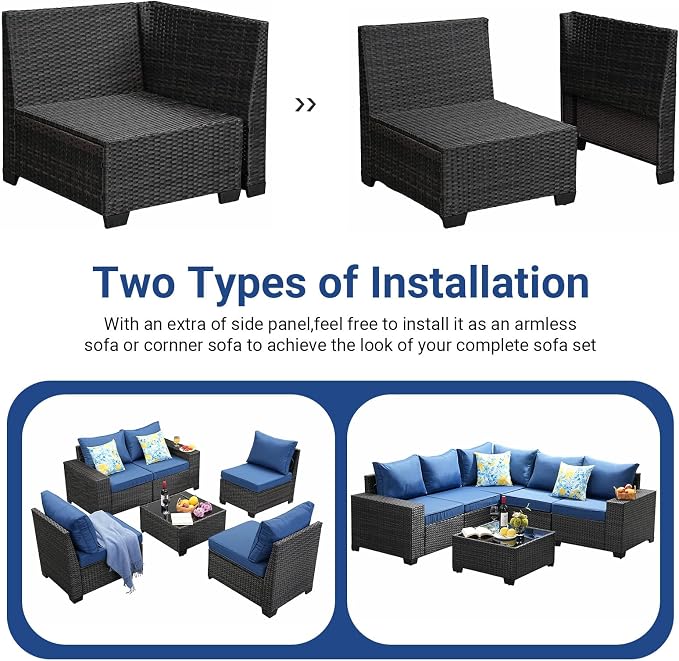 Jing's Villa 8-Piece Patio Furniture Set, All-Weather Outdoor Wicker Sectional - Image 8