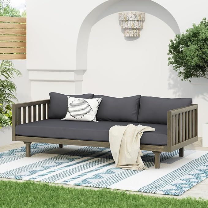 Merax Outdoor Acacia Wood Daybed, 3 Seater Day Bed Couch Sofa - Image 3
