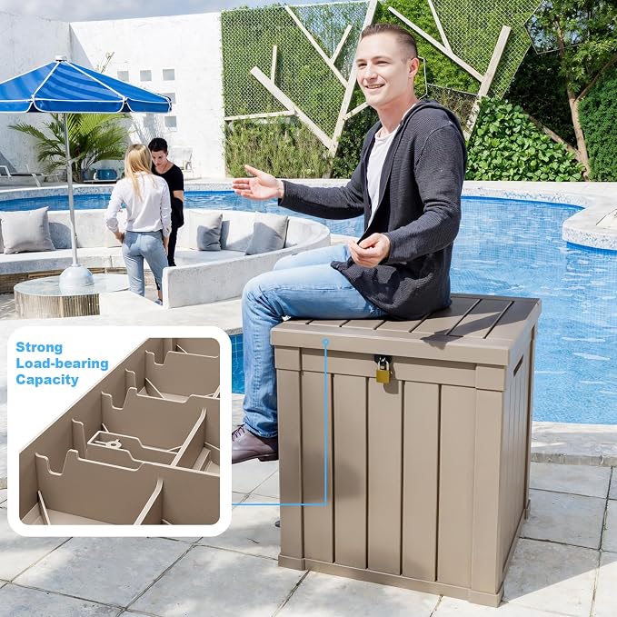 50 Gallon Waterproof Outdoor Storage Box, Resin Deck Box, Lockable Outside - Image 3