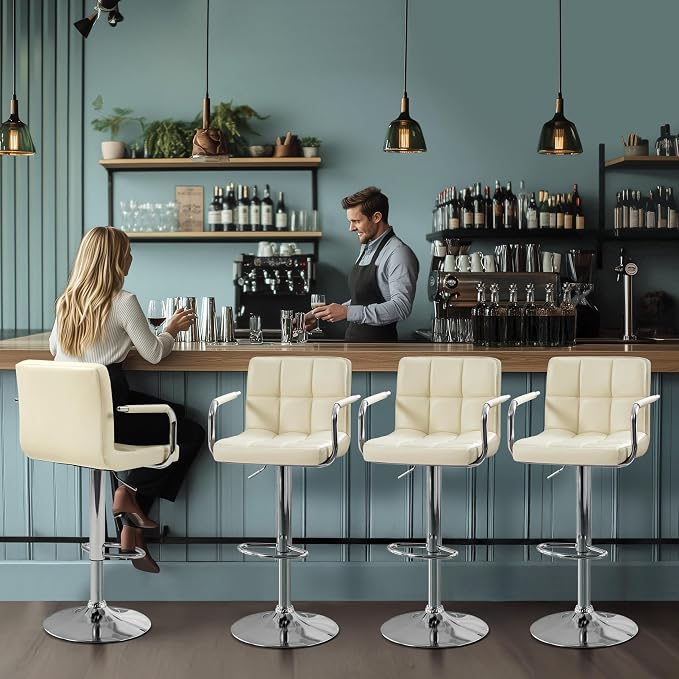 Yaheetech Bart Stools Set of 4, PU Leather Adjustable Barstools - Image 5