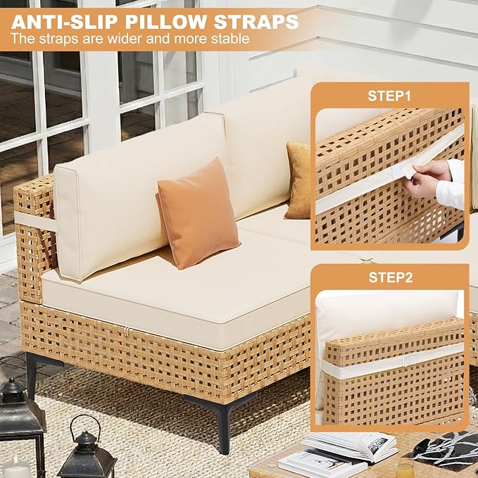 ABCASA Patio Furniture Set, Boho Patio Conversation Set Sectional Sofa - Image 4