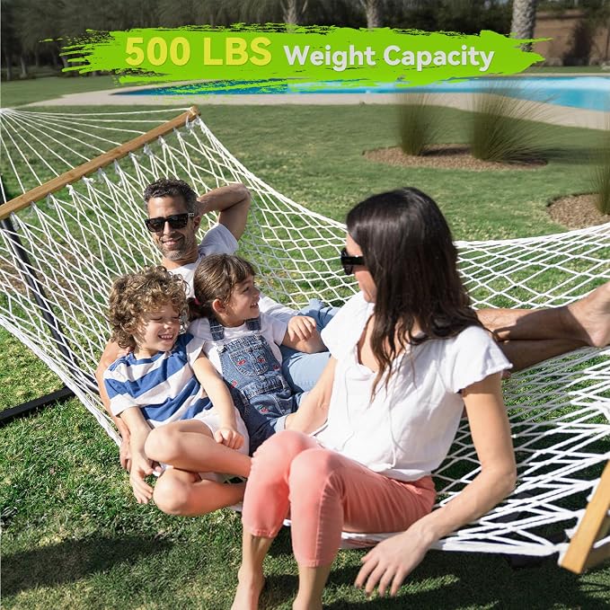 Double Hammock for 2 Person, Handwoven Rope Hammock - Image 2