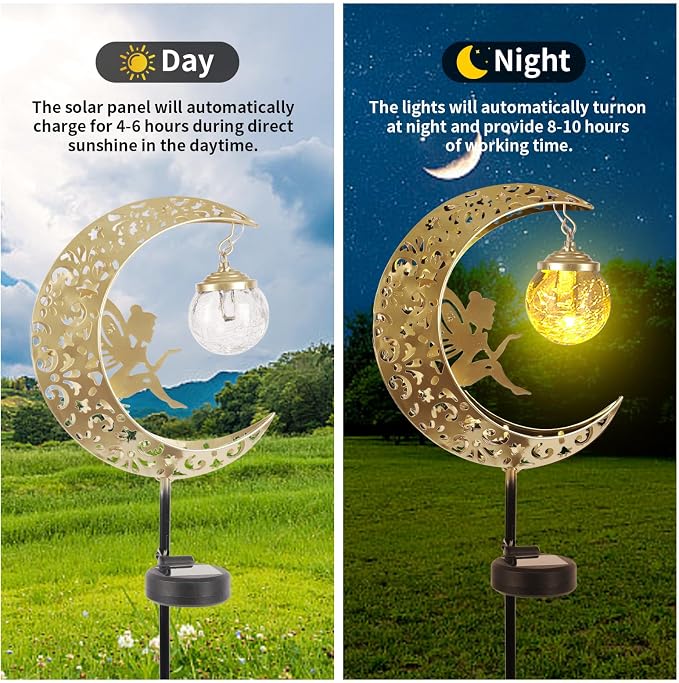Solar Lights Outdoor Waterproof Fairy Moon Crackle Glass Lights - Image 2