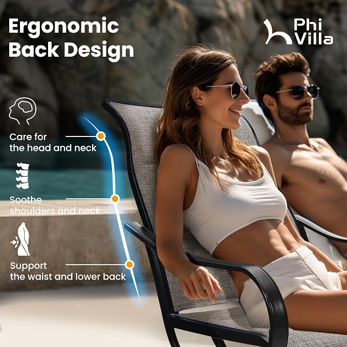 PHI VILLA Patio Dining Set for 6, Padded Textilene Swivel Dining Chairs & Brown - Image 5