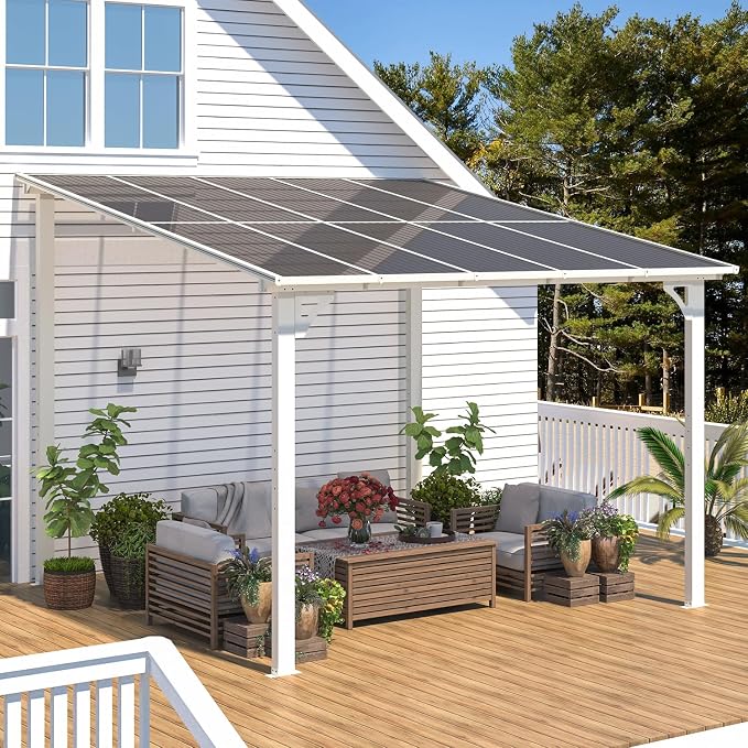 AECOJOY 10' x 10' Pergola Gazebo in White, Small Wall Mounted Pergolas and by AECOJOY