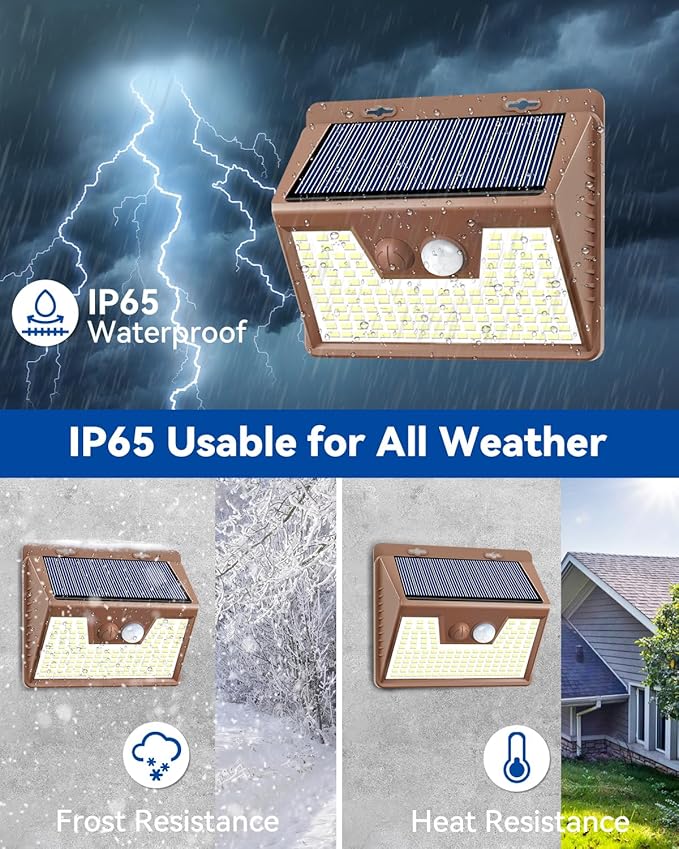 Peasur Brown Solar Lights Outdoor Waterproof, 3 Modes Solar Security Wall Lights - Image 6