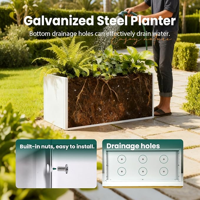 Metal Rectangular Planter 36" L x 12" W x 16" H Galvanized Steel Planter Box - Image 4