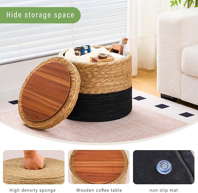 Wimarsbon Storage Pouf Ottoman, Hand Weaving Natural Straw Foot Stool, Bohemian - Image 6
