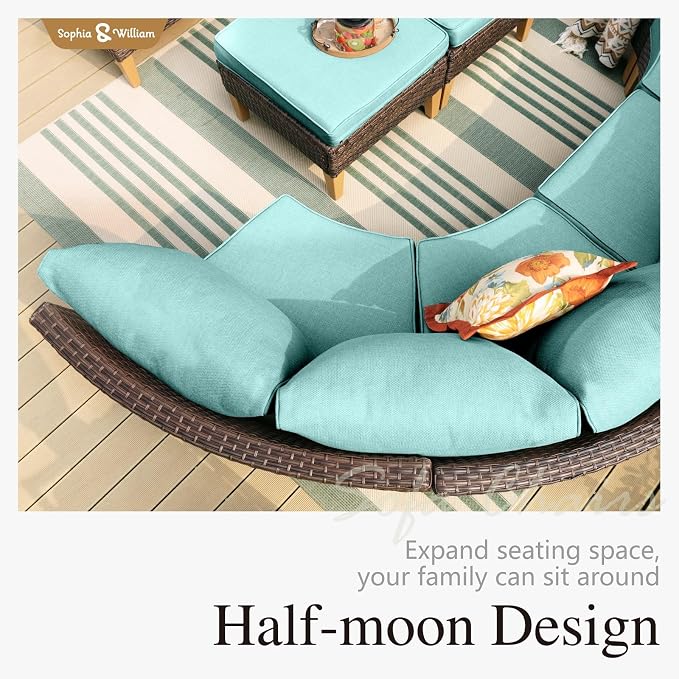 Sophia & William Patio Furniture Set, 5 Piece Half Moon Outdoor Wicker - Image 4