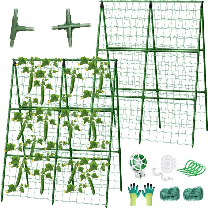 2 Packs Cucumber Trellis for Raised Beds, 31 X 47 Inch Adjustable Size A-Frame by LifeisLuck