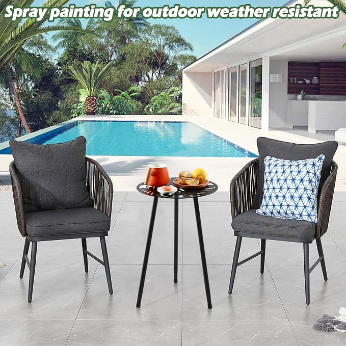 Metal Outdoor Side Tables Set of Two Small Outside Round End Table - Image 2