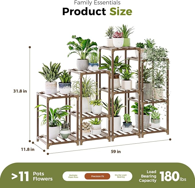 Bamworld Plant Stands Indoor 4 Sets Plant Shelves Outdoor Wooden Plant Holder - Image 5