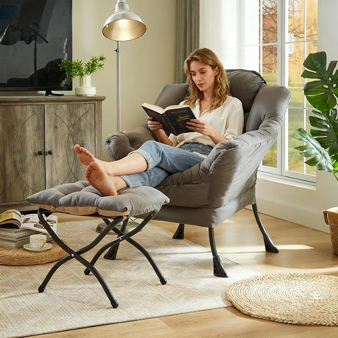 HollyHOME 15" Folding Footrest Stool, Upholstered Small Foldable Ottoman - Image 2