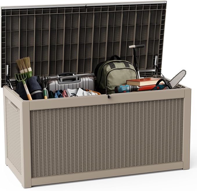 DRATO 320 Gallon Deck Box, Outdoor Large Waterproof Resin Storage Box by DRATOprovidesawarmandcozy