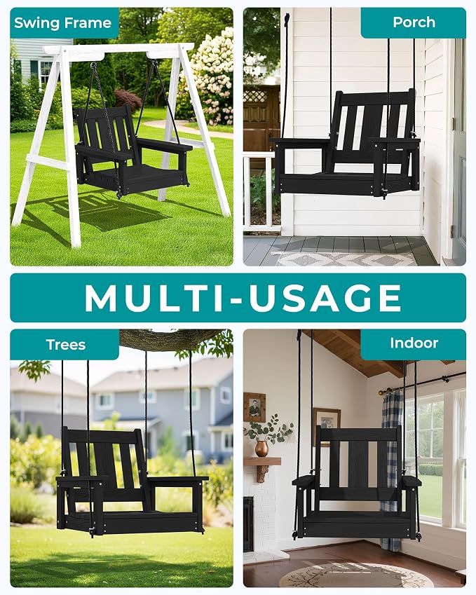 SERWALL HDPE Single Porch Swing, Heavy Duty Single Person Swing Chair - Image 3