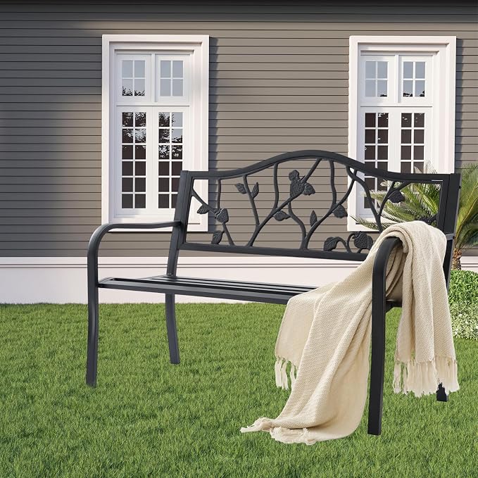 50" Outdoor Garden Bench, Cast Iron Metal Outdoor Benches Weatherproof - Image 6