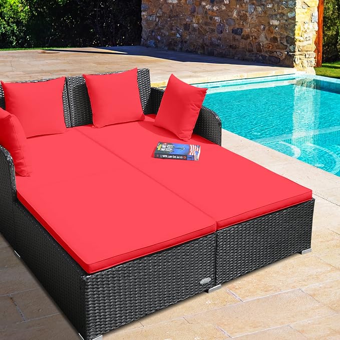 RELAX4LIFE Rattan Patio Outdoor Daybed, Wicker 2-Person Sunbed Loveseat - Image 8