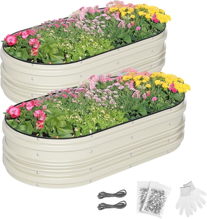 WORKPRO 2PK 4x2x1ft Outdoor Galvanized Raised Garden Bed Kit, Rust & Corrosion by WORKPRO