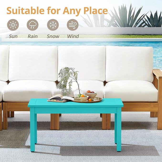 LUE BONA Outdoor Coffee Table Rectangle, 42.5" HDPS Patio Coffee Tables - Image 4