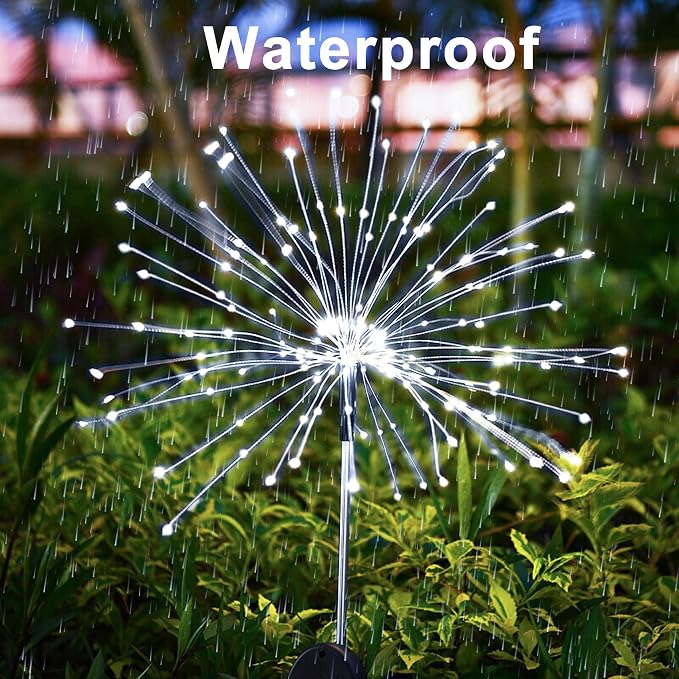 JJGoo Solar Firework Lights, 2 Pack 120 LEDs 2 Lighting Modes Solar Garden - Image 3