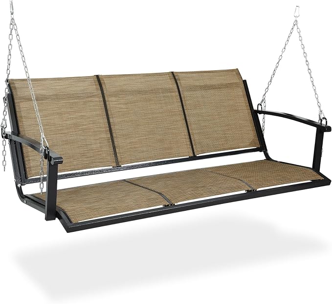 Textilene 3 Seat Hanging Swing, 5.2FT Patio Bench Swing, 660lbs Heavy Duty - Image 9