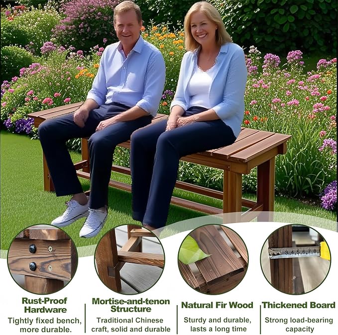 47.2'' Outdoor Garden Benches Weatherproof Patio Bench Two-Person Seat Backless - Image 5