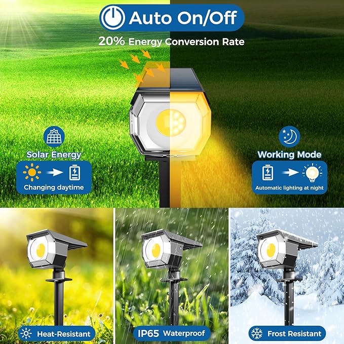 Peasur 1 Pack Solar Spot Lights Outdoor, Solar Spotlights Outdoor Waterproof - Image 3