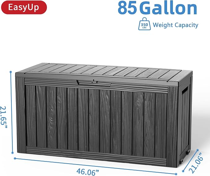 EasyUp 85 Gallon Outdoor Storage Box, Resin Waterproof UV-Resistant Deck Box - Image 7