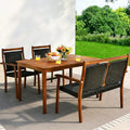 COSTWAY 4 Piece Patio Rattan Dining Furniture Set, Outdoor Acacia Wood Frame by COSTWAY