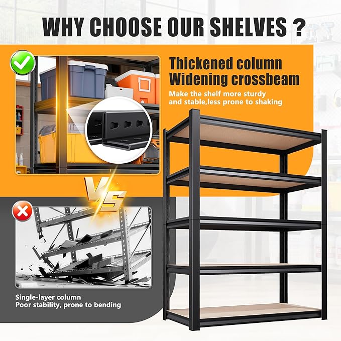 AOARGG 78" H Garage Shelving Heavy Duty Storage Shelves, Metal Adjustable - Image 5