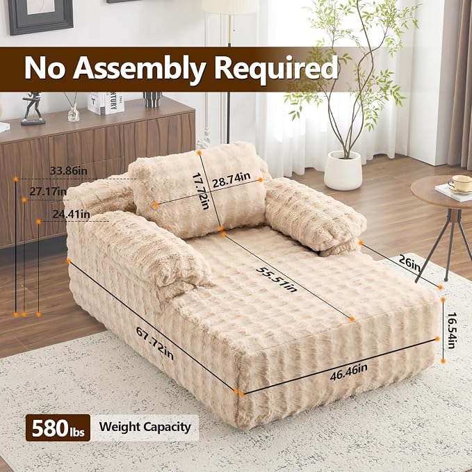 VINGLI Boneless Chaise Lounge Chair, Light Brown Oversized Reading Chair - Image 2