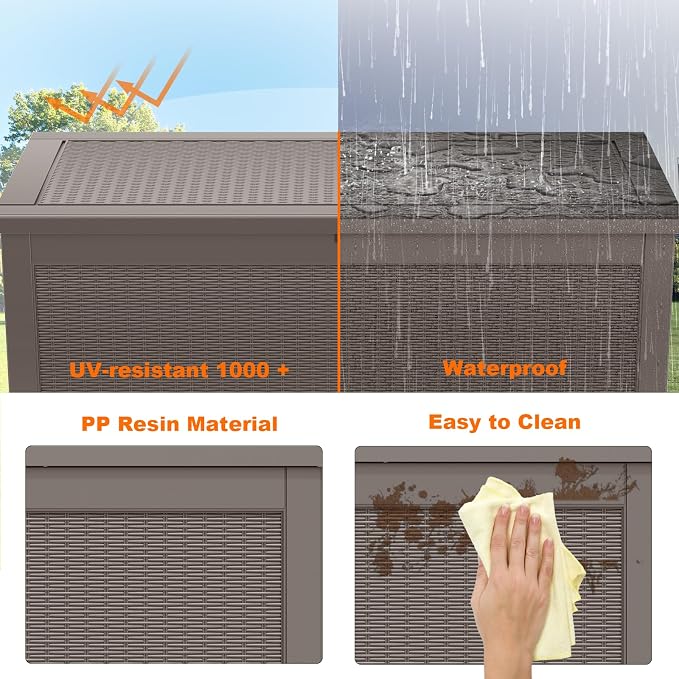 320 Gallon Waterproof Outdoor Storage Box, Large Resin Deck Box, Lockable - Image 5